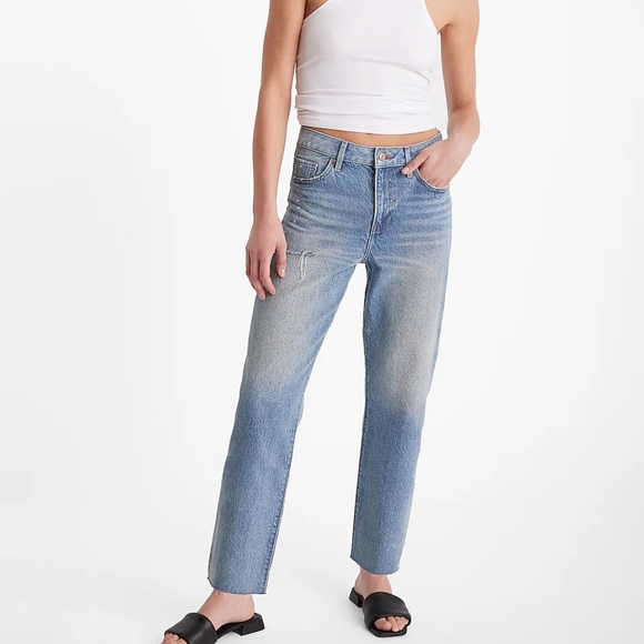 NWT Express High Waisted Light Wash 50/50 Rigid Stretch Straight Ankle Jeans - Picture 6 of 8